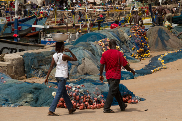 Elmina, Fishing Village, Men Working on Nets120-5600