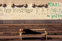Sofia, Dimitrov Mausoleum, Man Sleeping on Bench S -8986