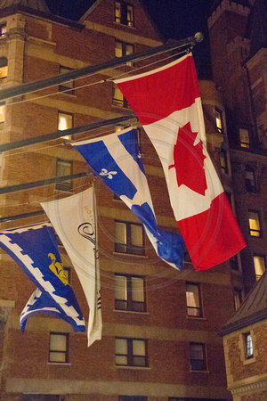 Quebec City, Chateau Frontenac, Flags, Night V112-1779